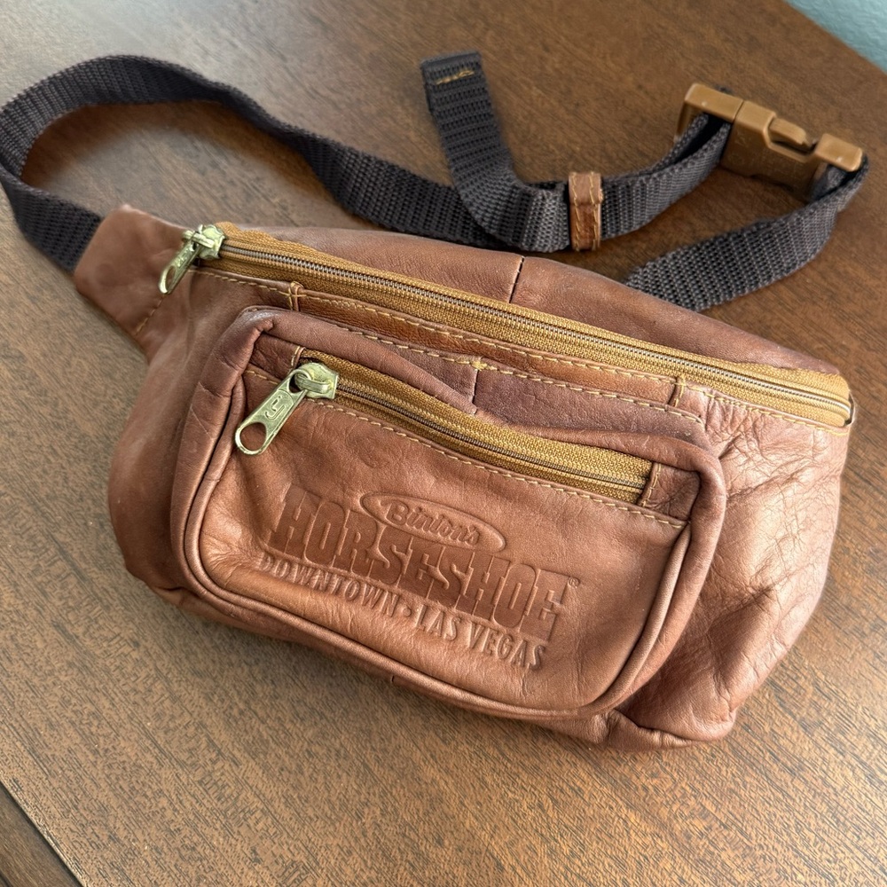 Vintage Leather Horseshoe Las Vegas Tan Fanny Pack Bum Bag